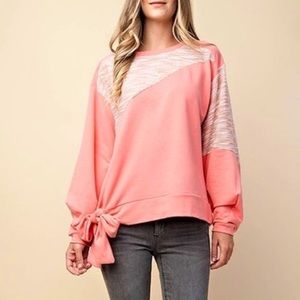 Soft embroidered knit patch pullover tie side sweatshirt